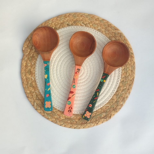 Stylish Handmade Premium Acacia Wood Painted Serving Spoon – Washable & Durable