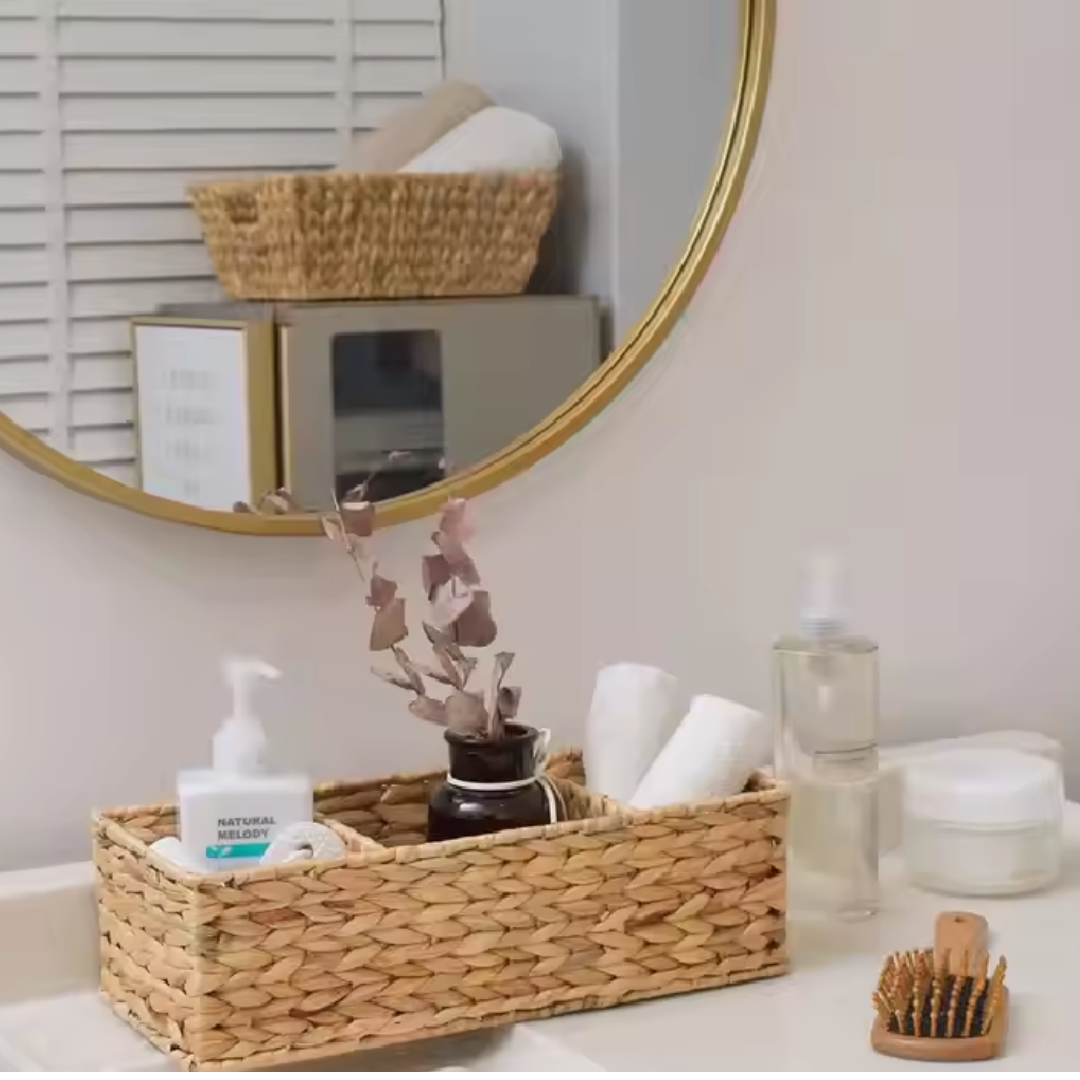 3-Section Handwoven Organizer Rectangular Basket