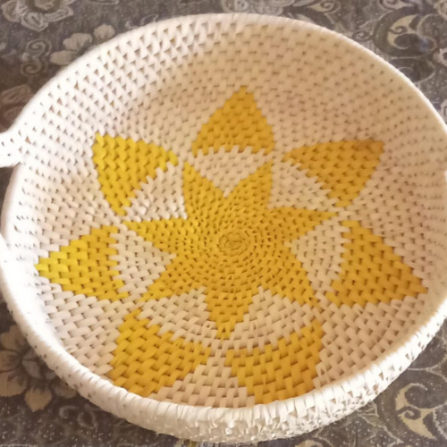 Handwoven Round Basket Tray Yellow