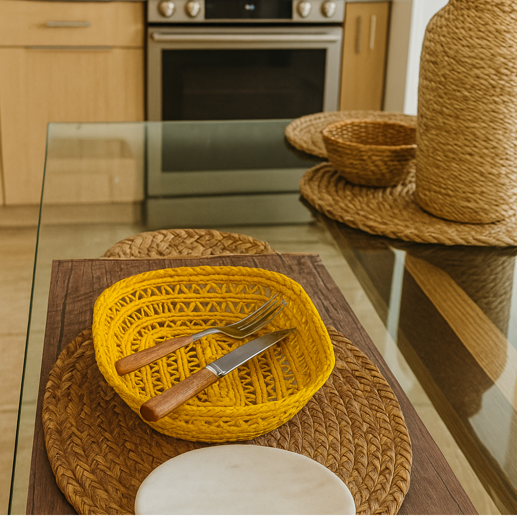 Handmade Oval Tray Yellow – Eco-Friendly Home & Table Decor