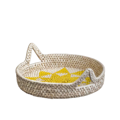 Handwoven Round Basket Tray Yellow