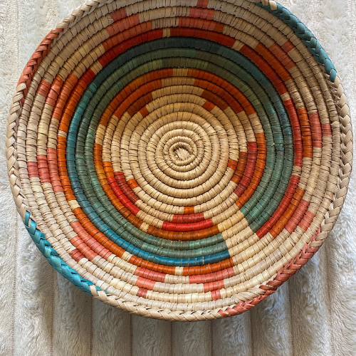 Handwoven Bread Warmer basket Green & Orange