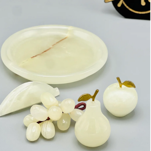 White Fruit Plate Set Marble Stone (5pcs)