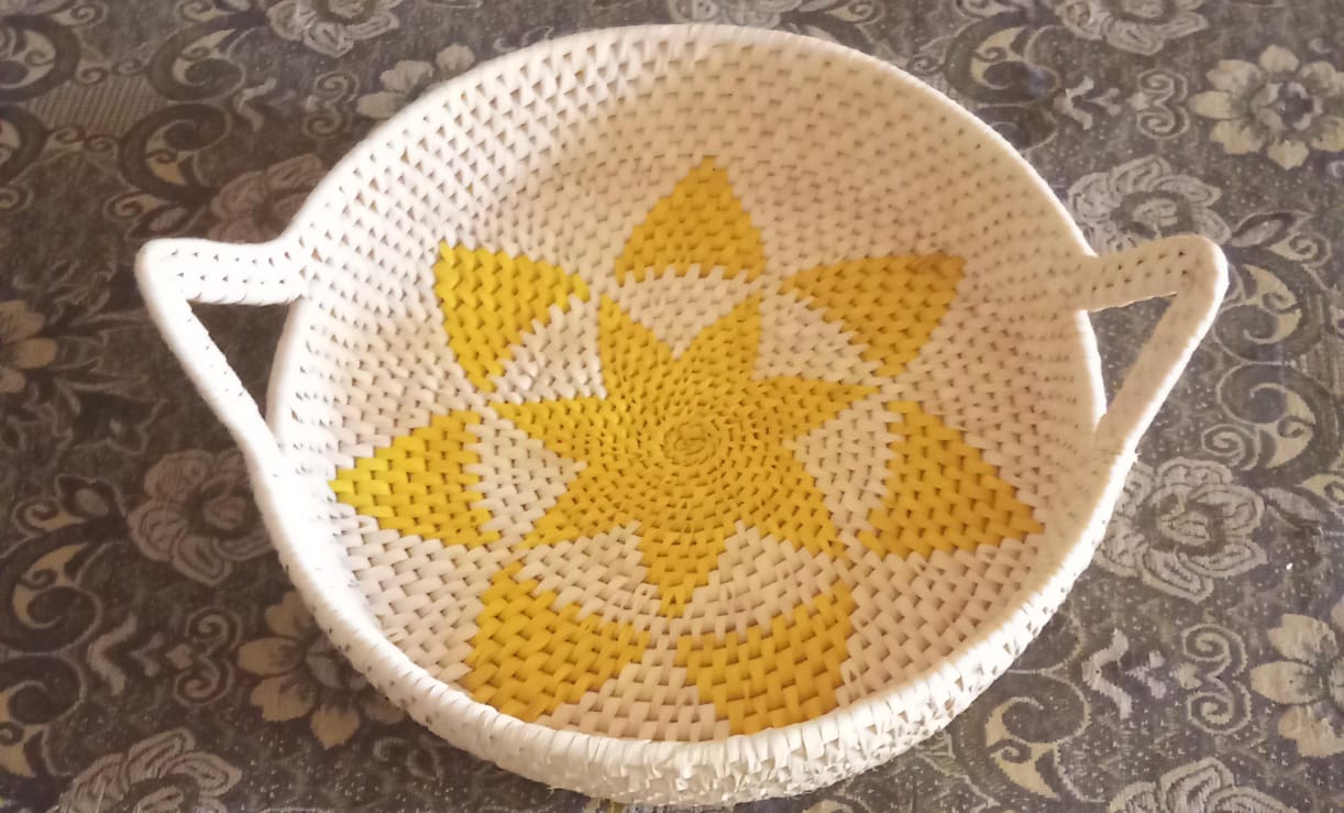 Handwoven Round Basket Tray Yellow