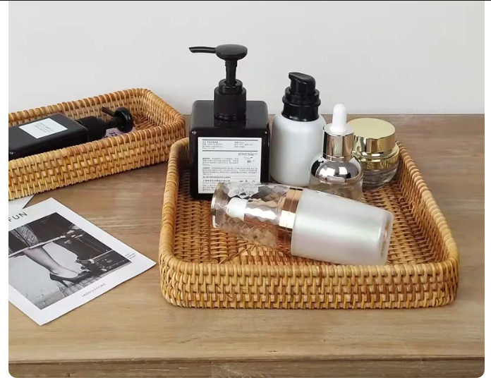 Handwoven Rattan Storage basket Square Tray