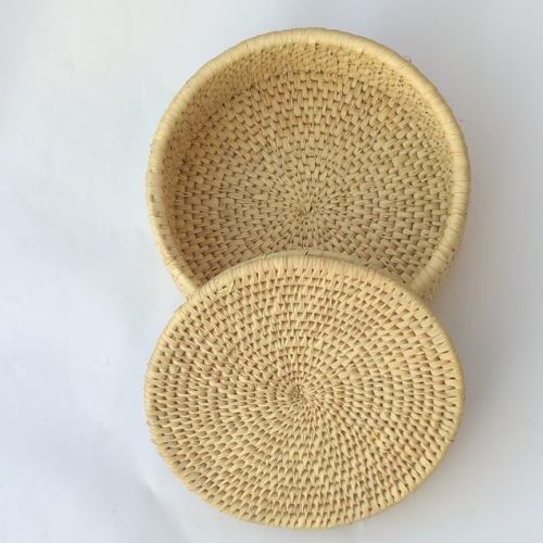 Premium Handwoven Date Leaf Hotpot & Storage Basket – Natural Off-White, Eco-Friendly Design