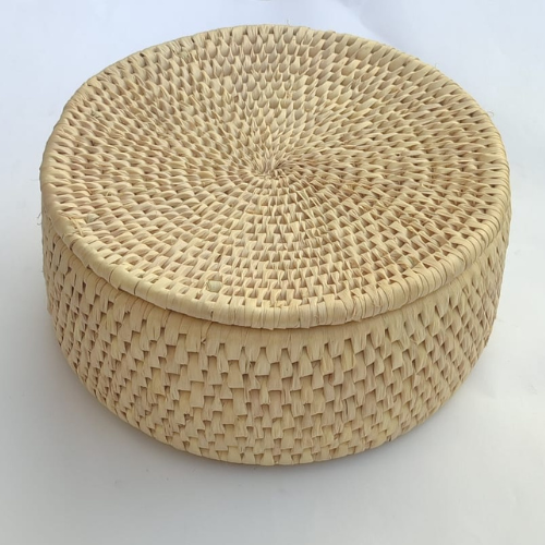 Premium Handwoven Date Leaf Hotpot & Storage Basket – Natural Off-White, Eco-Friendly Design