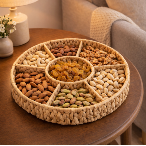 Handwoven Dry Fruit Basket | Eco-Friendly Seagrass Storage Basket for Snacks & Nuts