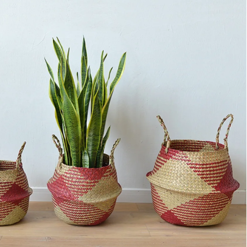 Wicker Basket For Home Decor Red