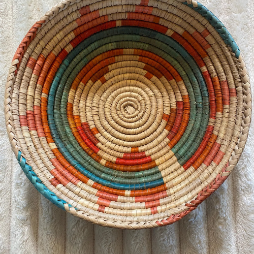 Traditional Bowl Handwoven Basket Green & Orange 8" inch