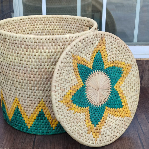 Storage basket with Lid in Date Leaf 15"