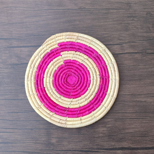 Handmade Tablemats Round Pink-off white Medium size 8" inch