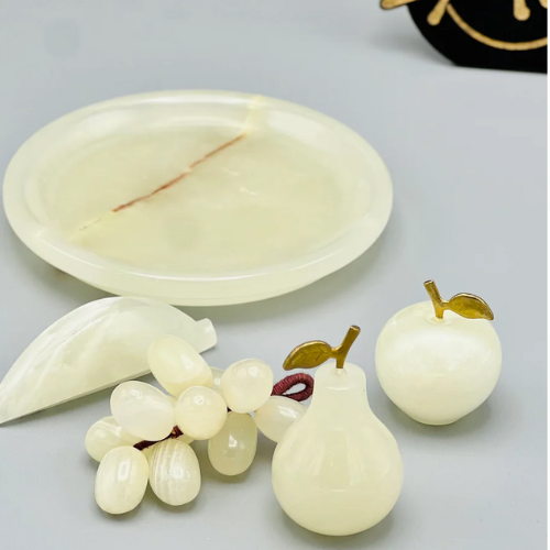 White Fruit Plate Set Marble Stone  (5pcs)